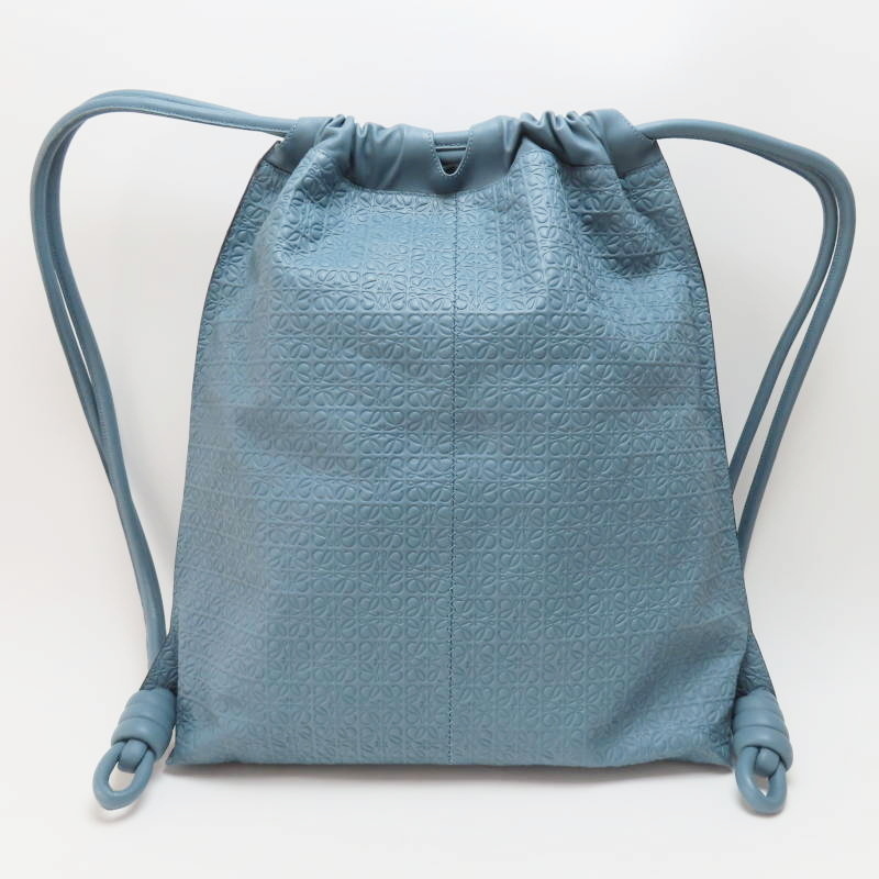 M04-k071 LOEWE ロエベ ヤゴ アナグラム カーフレザ― 巾著 バックパック リュック ブルー