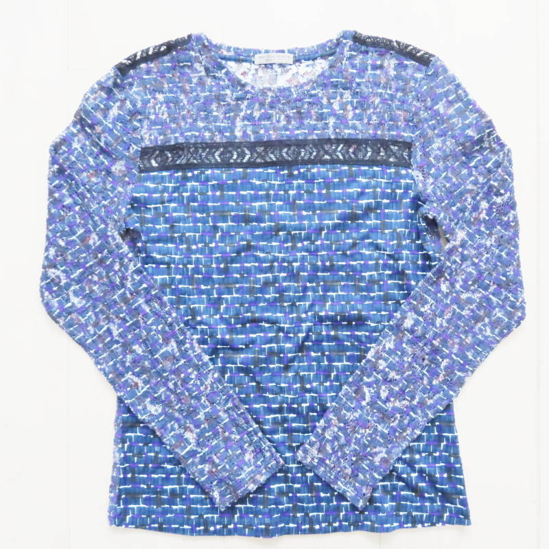 M04-k125 BOTTEGA VENETA ボッテガヴェネタ 裝飾デザインレース 長(zhǎng)袖カットソー トップス 38 ネイビー