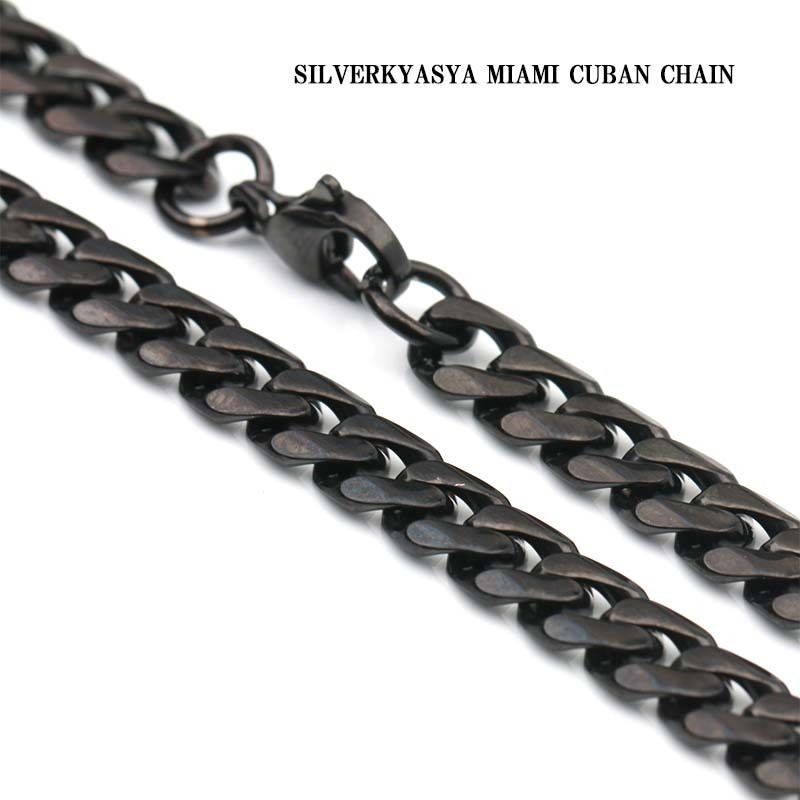 (45cm) 喜平チェーンネックレス 黒 幅7mm miami cuban chain シンプルチェーンネックレス