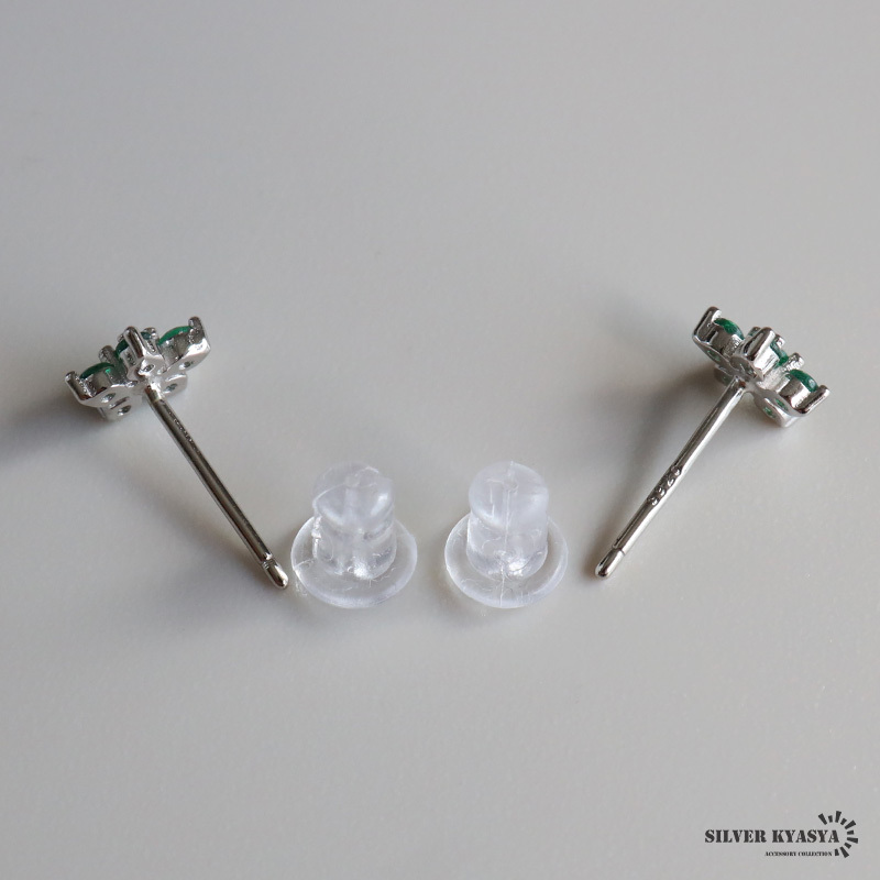 (ゴールド) シルバー925 フラワーピアス スタッドピアス グリーン 18KGP 小さめ 両耳2點(diǎn)セット 女性 金アレ対応
