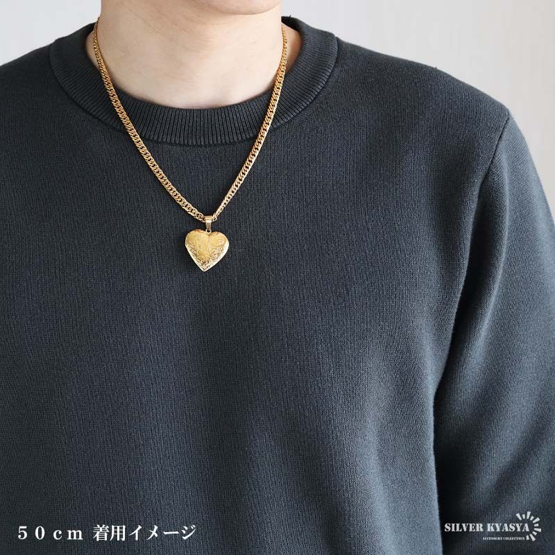 (ゴールド、50cm) ステンレス ロケットネックレス ロケットペンダント ハートネックレス 寫真 18KGP 金アレ対応