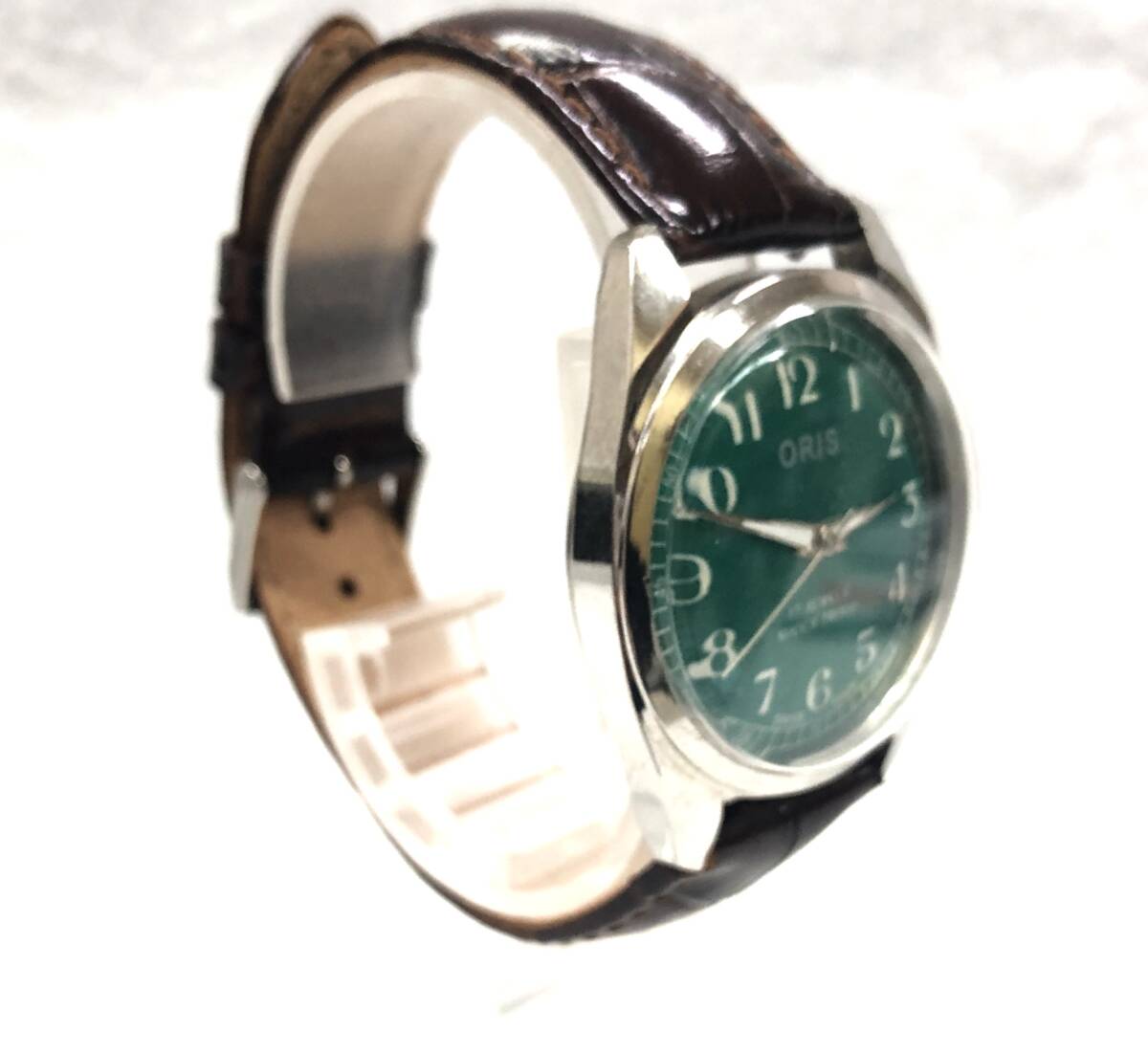1円スタート】ORIS オリス 17 JEWELS SHOCK PROOF グリーン系 手 1円スタート】ORIS オリス 17 JEWELS SHOCK PROOF グリーン系 手