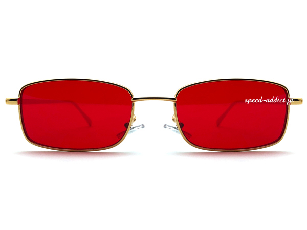 METAL SQUARE SUNGLASS for JAPANESE GOLD × LIGHT RED + очки кейс BLACK/ metal квадратное солнцезащитные очки тонкий Shape шт .. casual 