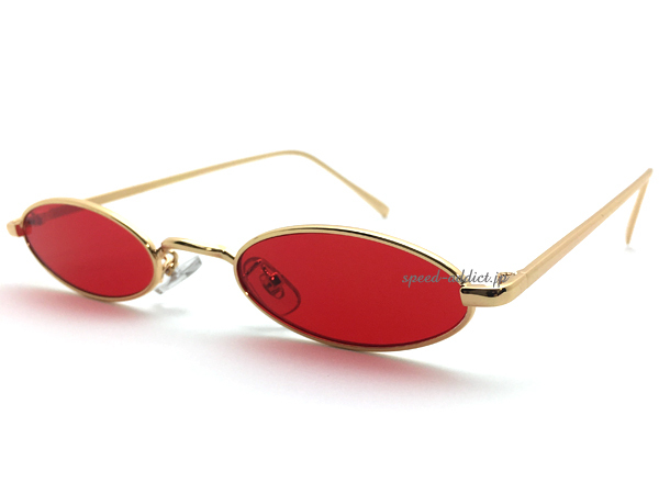 METAL NARROW OVAL SUNGLASS GOLD × RED/ metal narrow овальный солнцезащитные очки красный красный цвет линзы очки очки маленький длина ширина длина рама шт ... рука uv