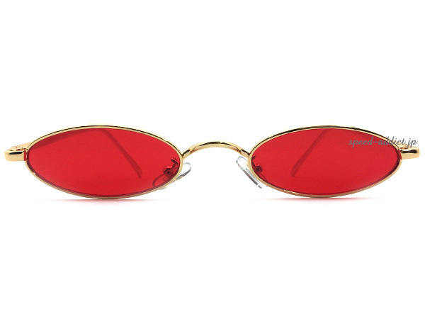 METAL NARROW OVAL SUNGLASS GOLD × RED/ metal narrow овальный солнцезащитные очки красный красный цвет линзы очки очки маленький длина ширина длина рама шт ... рука uv