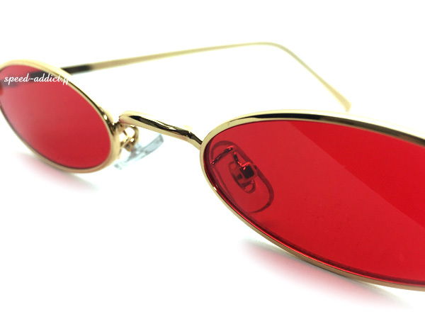 METAL NARROW OVAL SUNGLASS GOLD × RED/ metal narrow овальный солнцезащитные очки красный красный цвет линзы очки очки маленький длина ширина длина рама шт ... рука uv
