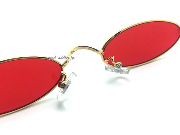 METAL NARROW OVAL SUNGLASS GOLD × RED/ metal narrow овальный солнцезащитные очки красный красный цвет линзы очки очки маленький длина ширина длина рама шт ... рука uv