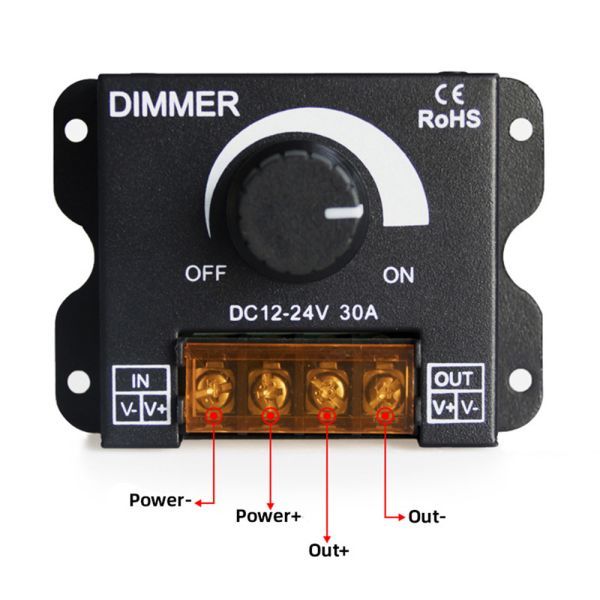 DV12-24V 30A LED 調(diào)光器 ディマースイッチ コントローラー 無(wú)段階 減光調(diào)整 小型 調(diào)光ユニット LEDテープや照明に