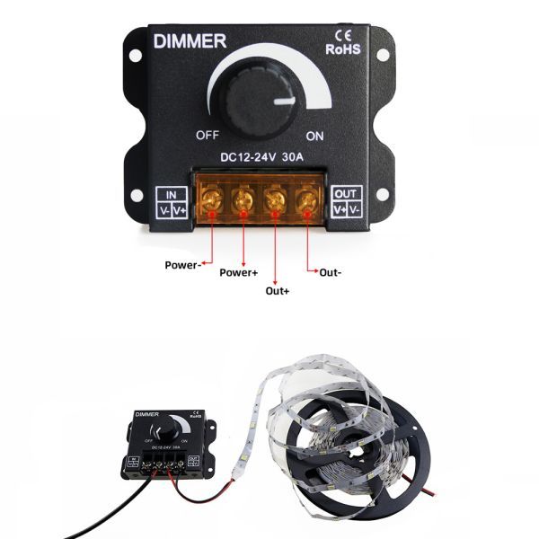 DV12-24V 30A LED 調(diào)光器 ディマースイッチ コントローラー 無(wú)段階 減光調(diào)整 小型 調(diào)光ユニット LEDテープや照明に