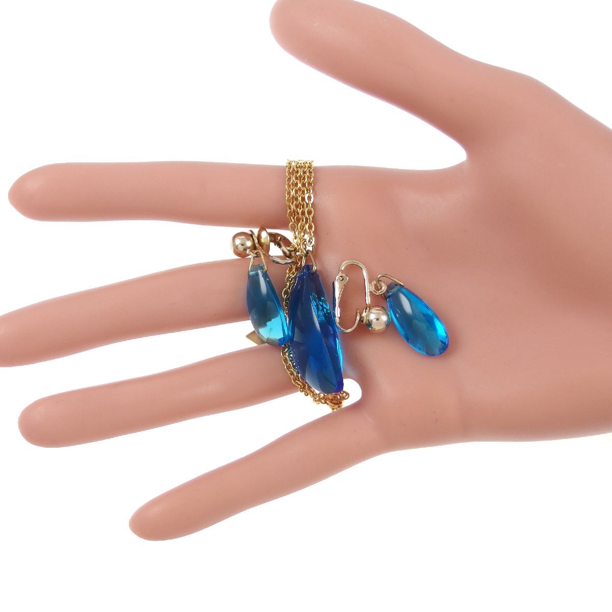A10479◆【SARAH COVENTRY】◆ 2點(diǎn)セット ブルー系ストーン サラ?コベントリー ヴィンテージ ネックレス ヤリング ◆