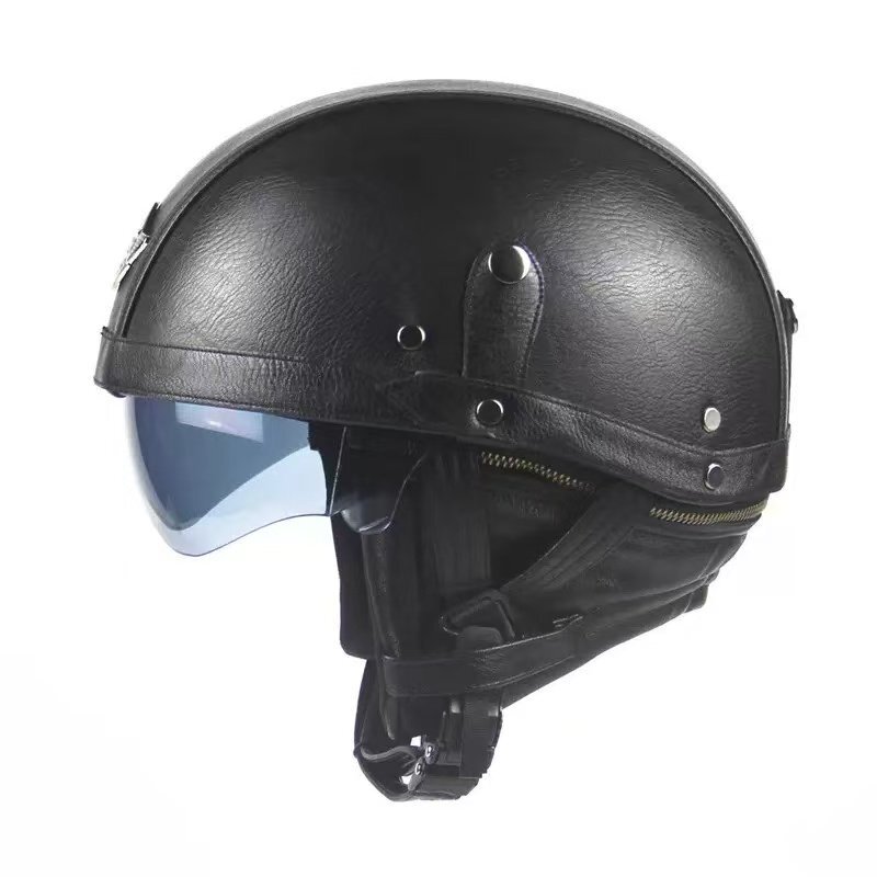 ☆新品バイク ジェットヘルメット 內(nèi)臓サングラス 男女兼用 高級(jí)品 PU レザー ハーレーヘルメット バイク 半キャップフ ブラック