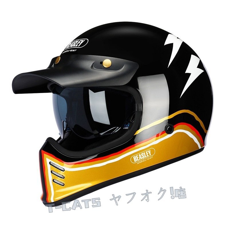 ☆新品ハーレー機(jī)関車 レトロフルフェイスヘルメット バイク用ヘルメット オフロードヘルメット 通気性良い DOT認(rèn)証規(guī)格 S -XXXL ブルー
