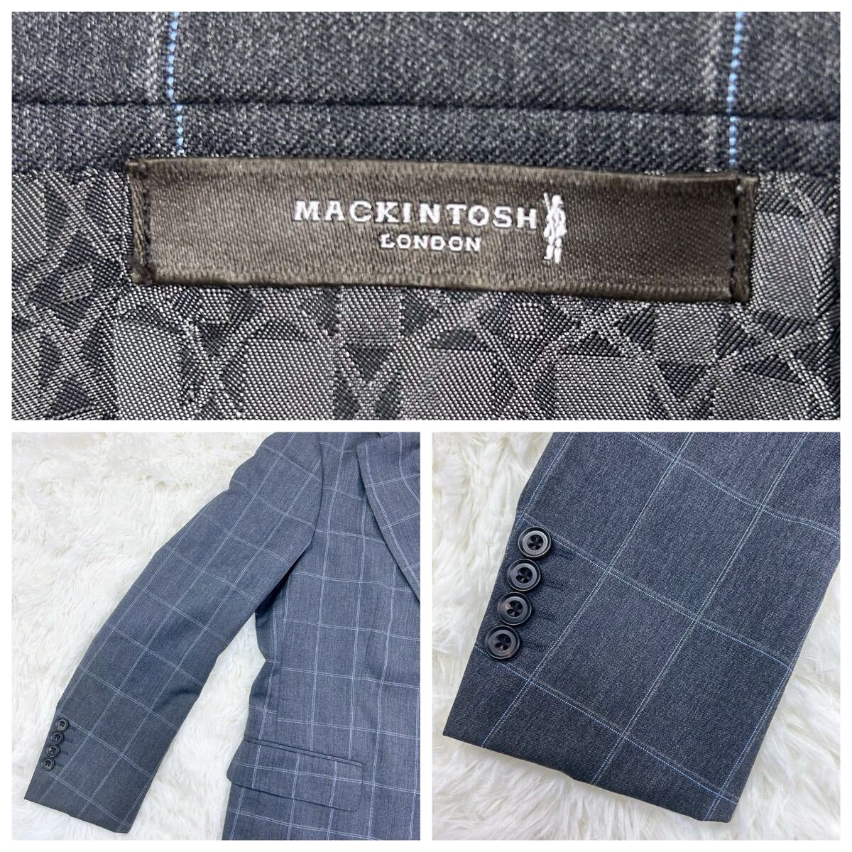 美品 マッキントッシュ スーツセットアップ チェック柄 紺 美品 マッキントッシュ スーツセットアップ チェック柄 紺