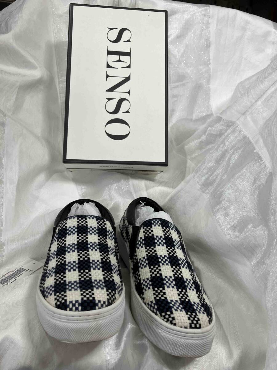 SENSO 白紺チェック柄 スリポン 箱付き サイズ39 定価19000円