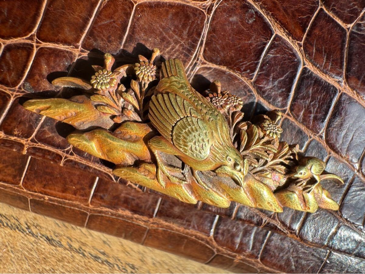 希少品】煙管入れ 煙草筒セット 本革ワニ革? 精緻な彫金細工 希少品】煙管入れ 煙草筒セット 本革ワニ革? 精緻な彫金細工