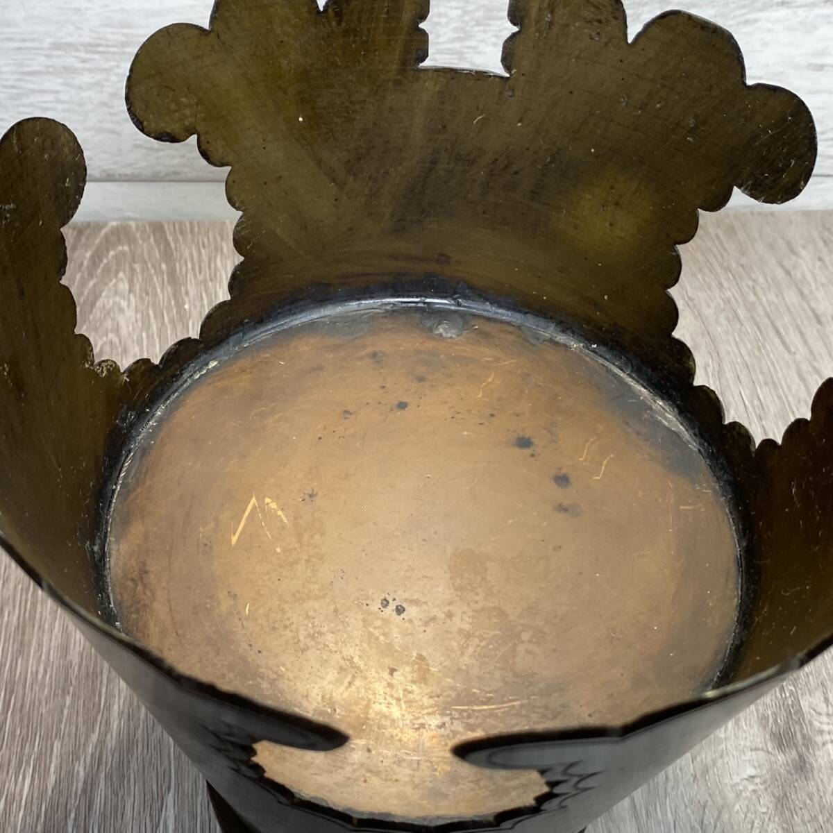 YH-2169】 中古品 池坊 御玄猪 銅製 花器 生花 花器 銅器 鋳銅
