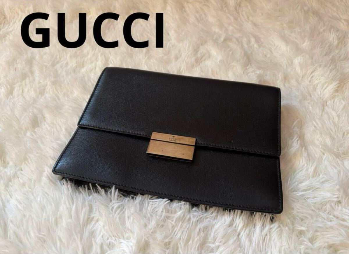 美品 GUCCI ヴィンテージ クラッチバッグ レザー ブラック 美品 GUCCI ヴィンテージ クラッチバッグ レザー ブラック