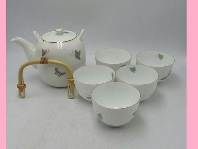 〓1)庫山窯 美濃焼 茶器セット 急須 湯呑/茶碗 5客 白磁 金彩 〓1)庫山窯 美濃焼 茶器セット 急須 湯呑/茶碗 5客 白磁 金彩