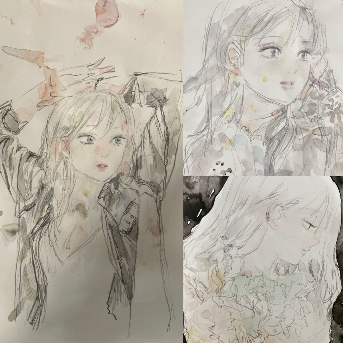 原画 3枚組 手描きイラスト 手描き イラスト水彩 水彩画 鉛筆画 原画 3枚組 手描きイラスト 手描き イラスト水彩 水彩画 鉛筆画
