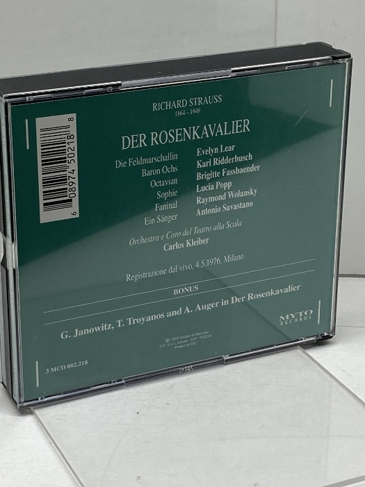 3CD　リヒャルト?シュトラウス 「薔薇の騎士」カルロス?クライバー:Der Rosenkavalier Lear:Ridderbusch:Fass　SCALA1976　MYTOレコード