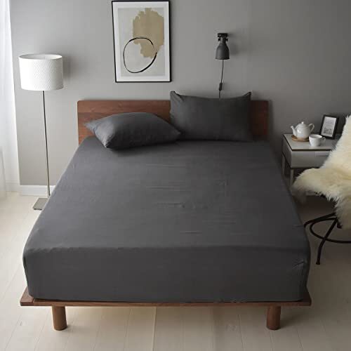 ボックスシーツ （セミダブルサイズ 120x200x30cm ダークグレー） 日本製 麻100％ リネン 洗いリネン フレンチリネン 洗いざらし 抗菌_画像2