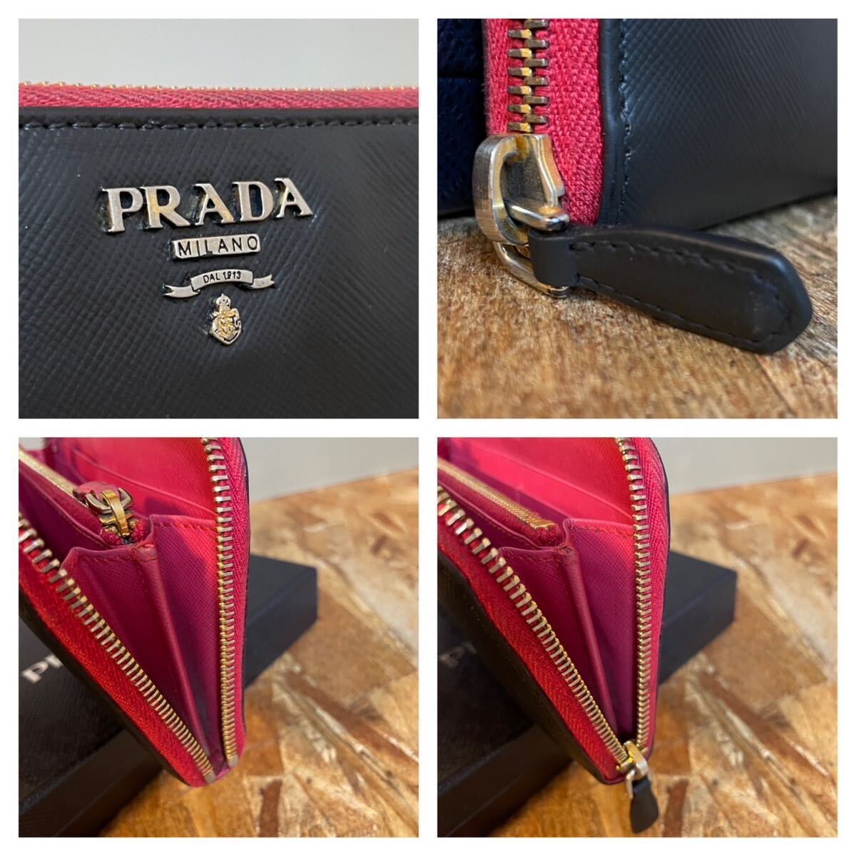 1円 美品 PRADA プラダ サフィアーノレザー ラウンドファスナー 1円 美品 PRADA プラダ サフィアーノレザー ラウンドファスナー
