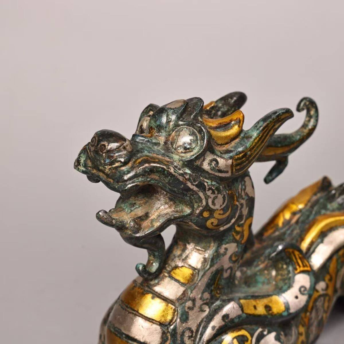 B19旧家収蔵 青銅器 錯金銀 一角獣 貔貅 高さ17センチ幅30センチ B19旧家収蔵 青銅器 錯金銀 一角獣 貔貅 高さ17センチ幅30センチ
