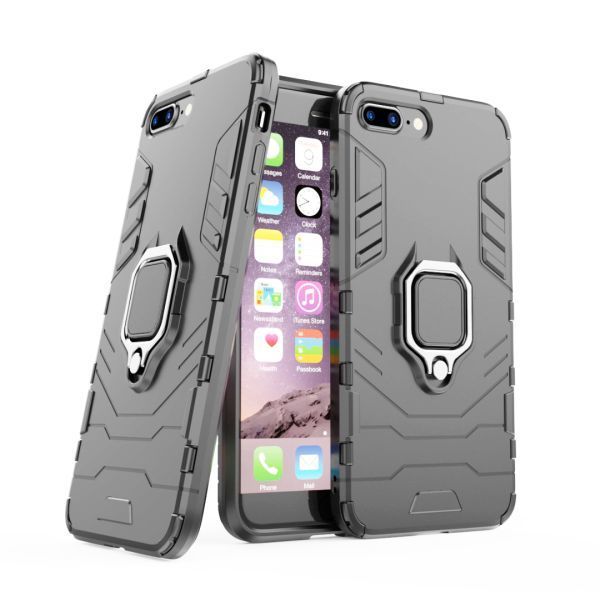 T在庫処分 黒 iPhone 6s Plus 指リング付き ケース 沖撃吸収 カバー アイフォーン シクス エス プラス 保護(hù) 丈夫な耐沖撃 スタンド機(jī)能