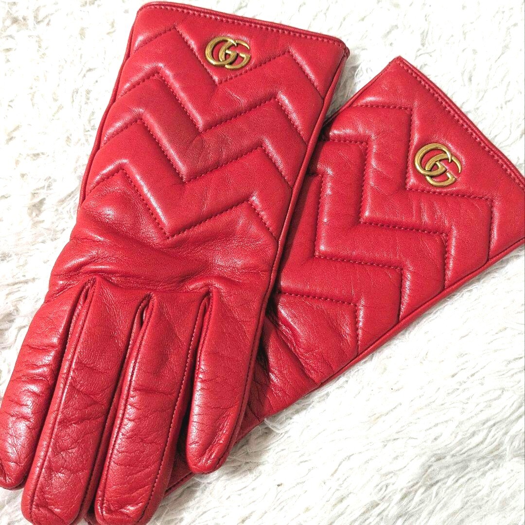 希少色!美品◎GUCCI 羊革 カシミヤ マーモント シェブロン