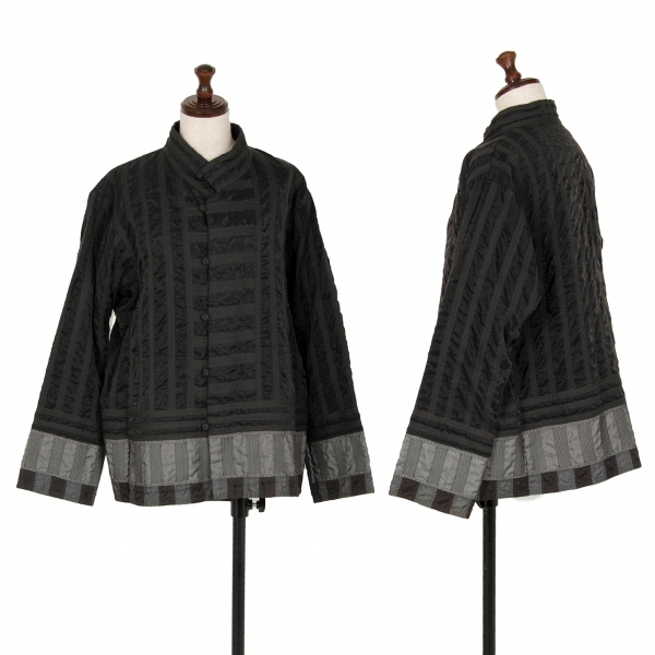 イッセイミヤケ ハートISSEY MIYAKE HaaT ナイロンステッチパッチワークシャツジャケット 黒2