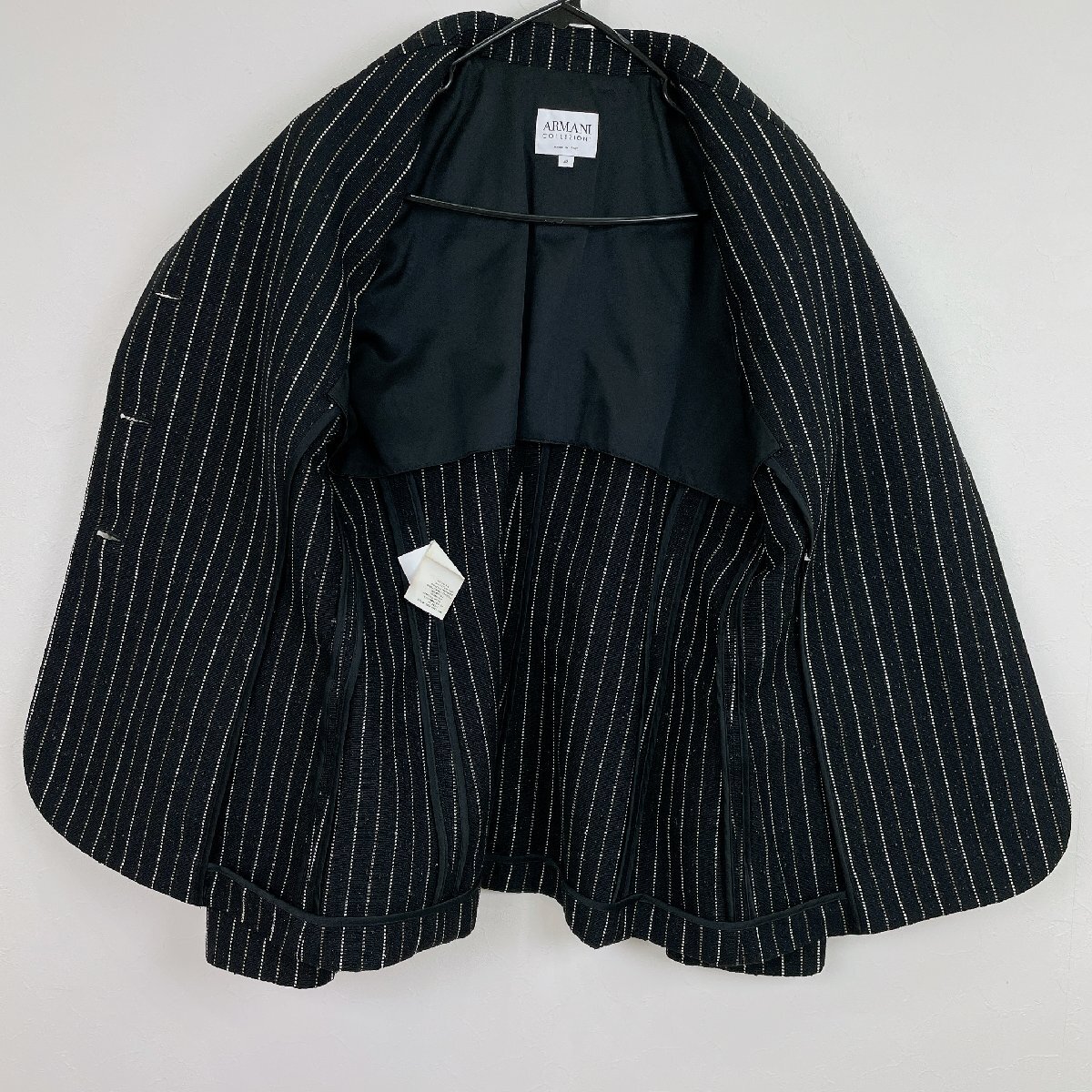 ARMANI COLLEZIONI　ジャケット　サイズ:42 　ブラック　ストライプ　ナイロン纟　ラメ　アルマーニ　コレッツォーニ