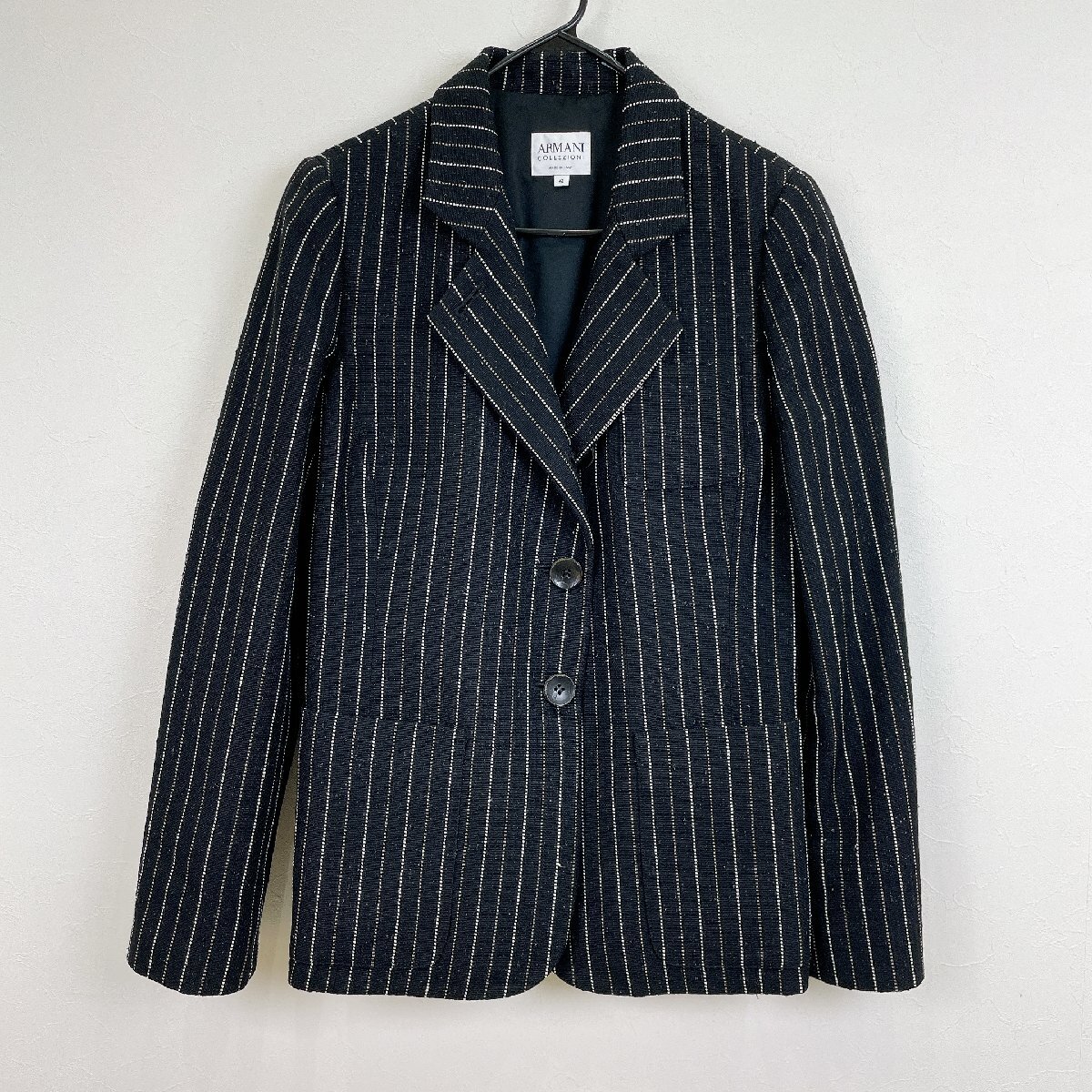 ARMANI COLLEZIONI　ジャケット　サイズ:42 　ブラック　ストライプ　ナイロン纟　ラメ　アルマーニ　コレッツォーニ