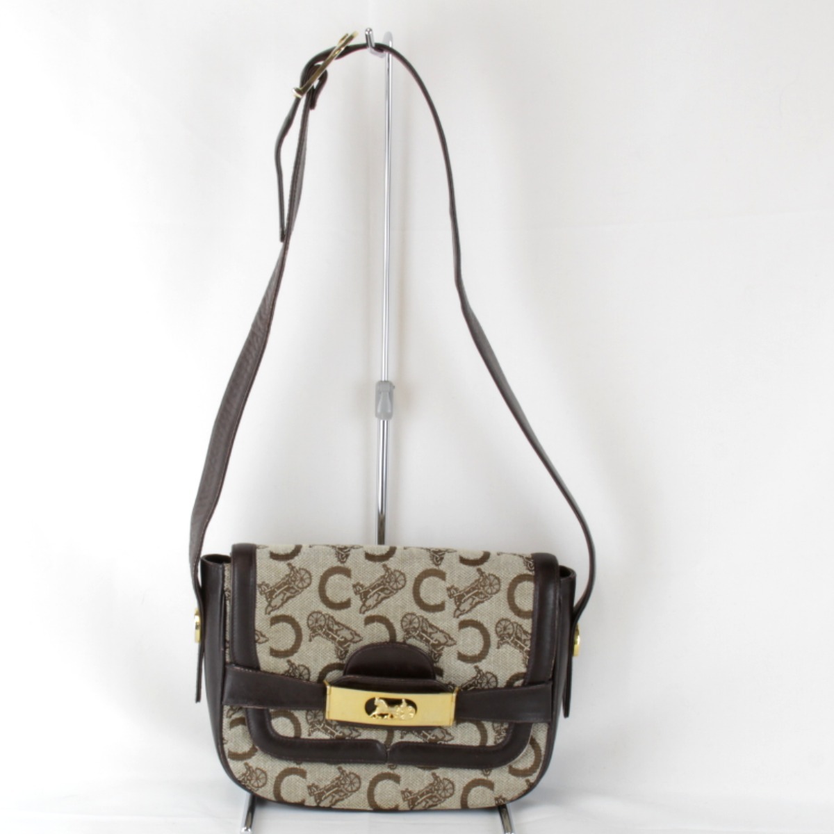 [USED] CELINE Celine обезьяна ключ шланг перевозка сумка на плечо Brown парусина / кожа 