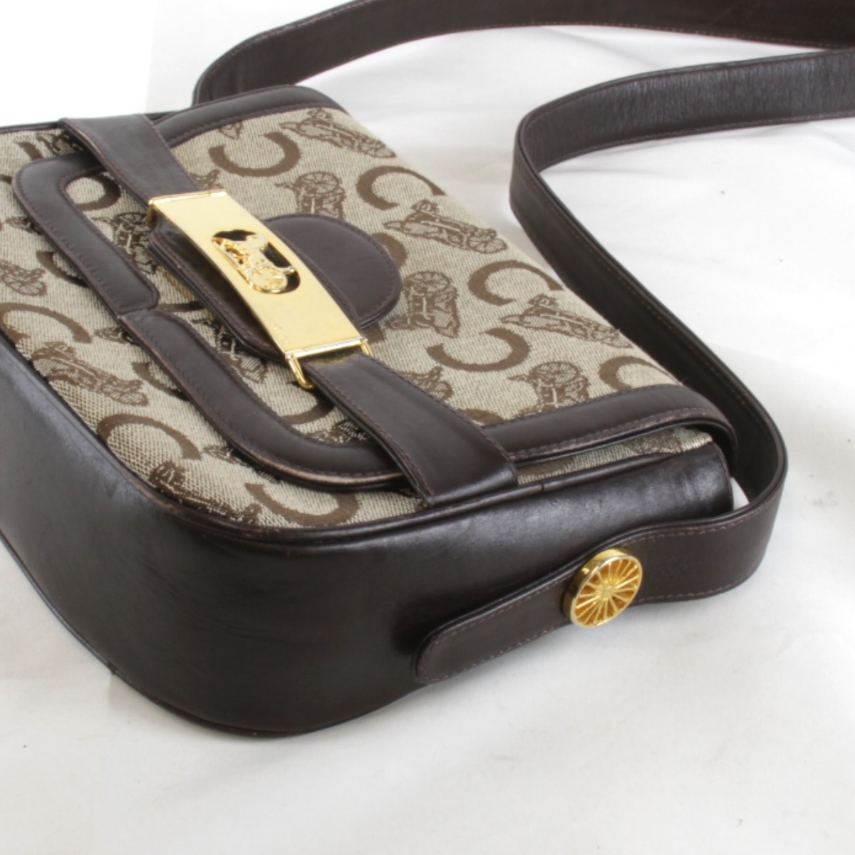 [USED] CELINE Celine обезьяна ключ шланг перевозка сумка на плечо Brown парусина / кожа 