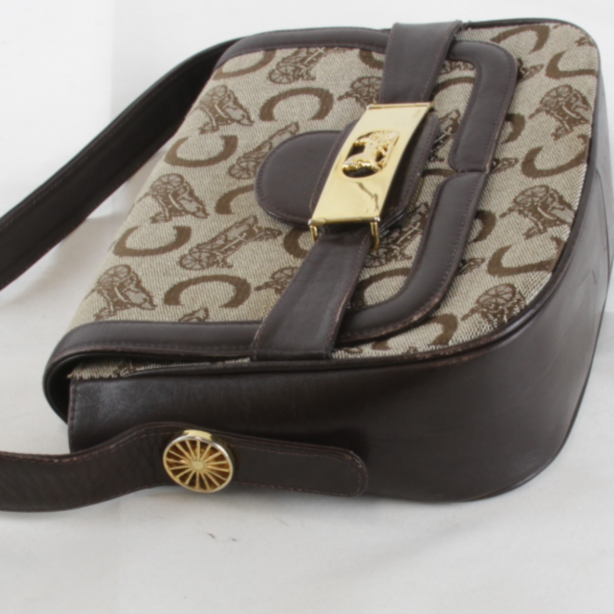 [USED] CELINE Celine обезьяна ключ шланг перевозка сумка на плечо Brown парусина / кожа 