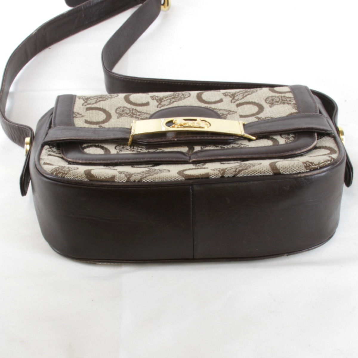 [USED] CELINE Celine обезьяна ключ шланг перевозка сумка на плечо Brown парусина / кожа 