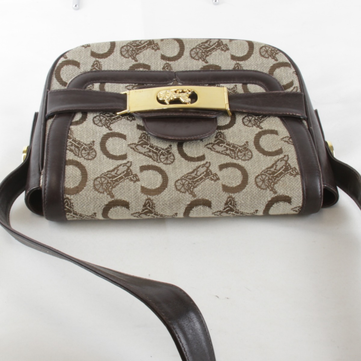 [USED] CELINE Celine обезьяна ключ шланг перевозка сумка на плечо Brown парусина / кожа 