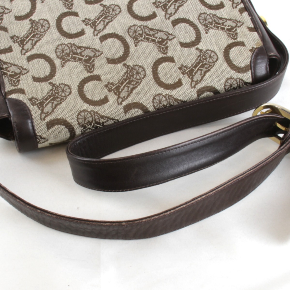 [USED] CELINE Celine обезьяна ключ шланг перевозка сумка на плечо Brown парусина / кожа 
