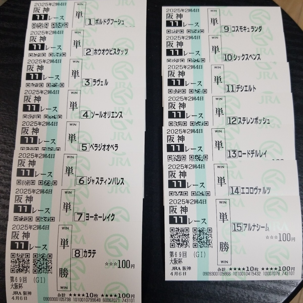 現品限り一斉値下げ！ ベラジオオペラ含む全馬 現地単勝馬券☆(終了 大阪杯(2025年) コレクション