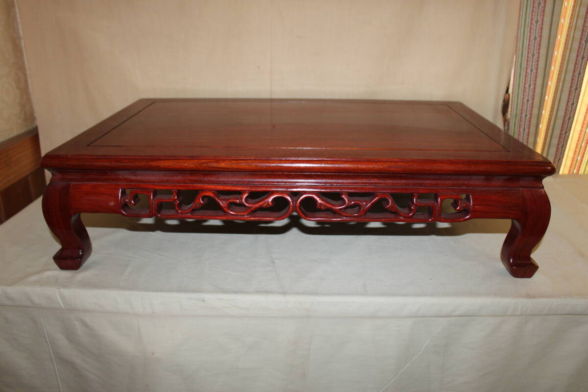 □中国唐木花梨透かし彫刻□飾り台/花台②