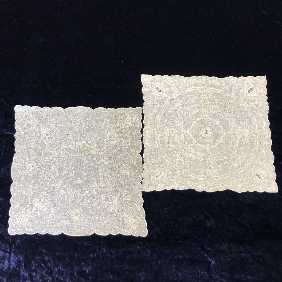 スワトウ 汕頭 ハンカチ まとめて2点(難有り) 刺繍 小花柄/花柄 スワトウ 汕頭 ハンカチ まとめて2点(難有り) 刺繍 小花柄/花柄