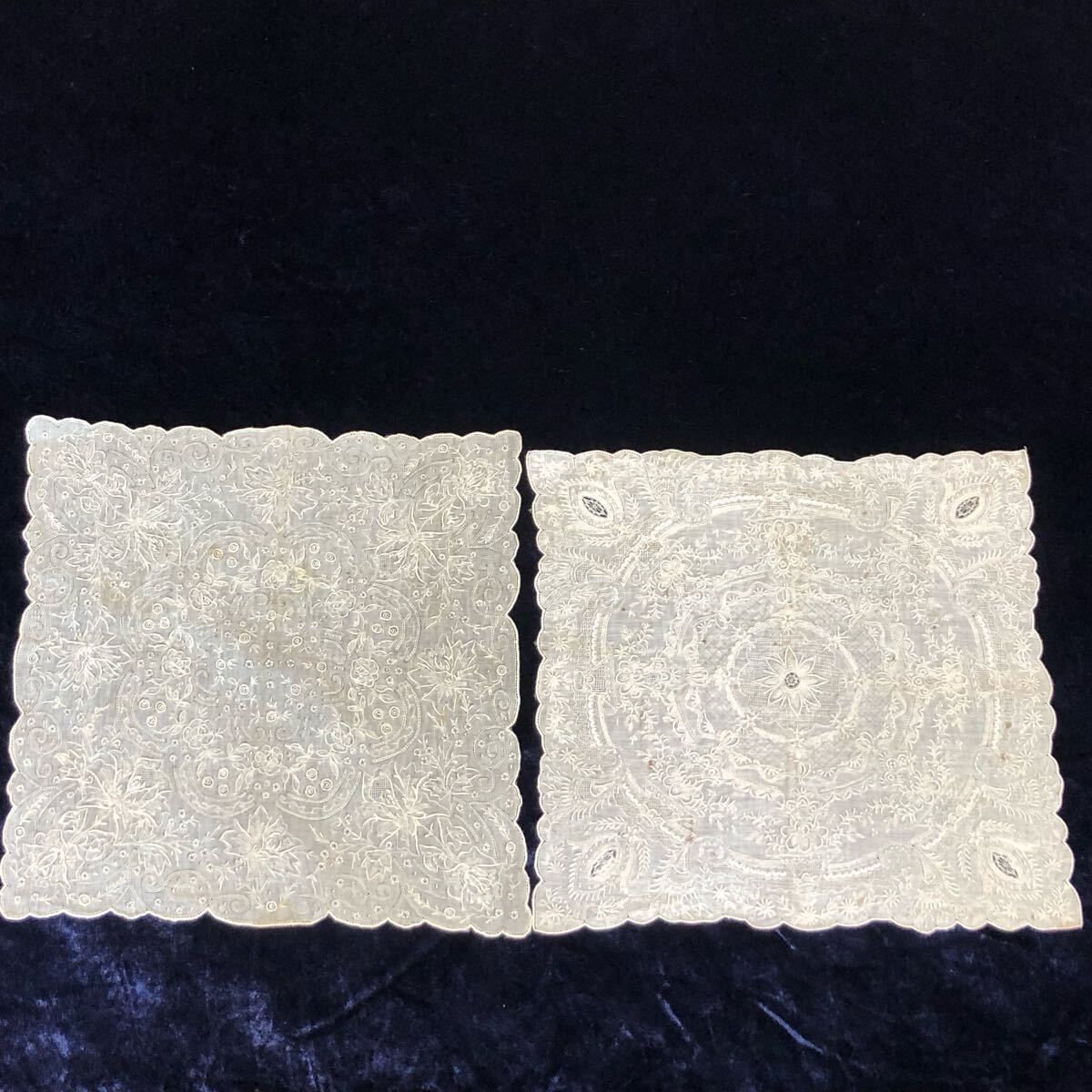 新入荷 ハンカチ 汕頭 スワトウ まとめて2点(難有り) 小花柄/花柄 刺繍 小物