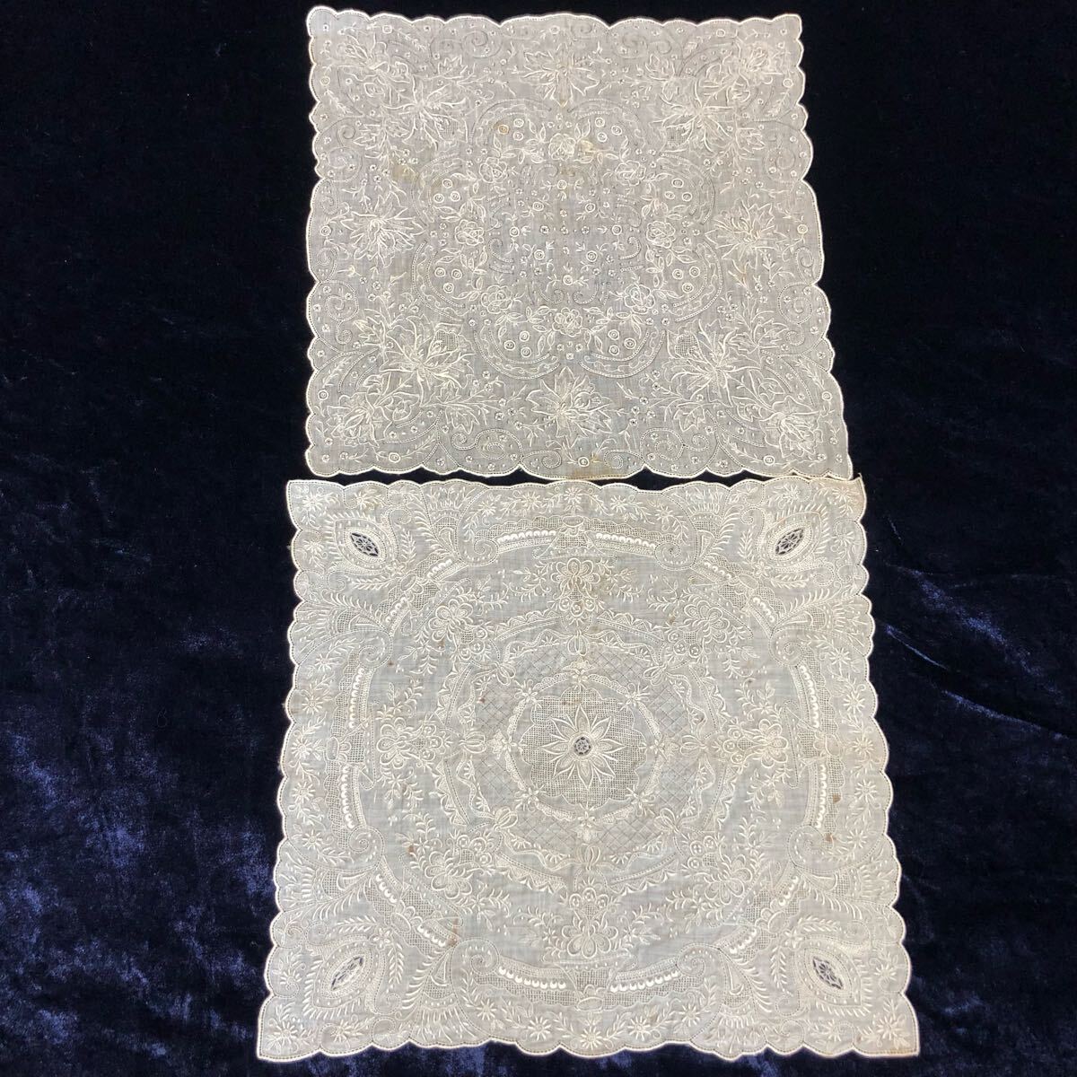 スワトウ 汕頭 ハンカチ まとめて2点(難有り) 刺繍 小花柄/花柄 スワトウ 汕頭 ハンカチ まとめて2点(難有り) 刺繍 小花柄/花柄