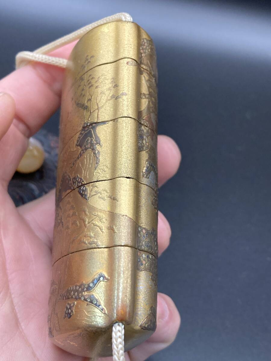 4065」上品 金蒔絵 印籠 時代物 根付 漆 工芸 江戸期 五段 蒔絵 4065」上品 金蒔絵 印籠 時代物 根付 漆 工芸 江戸期 五段 蒔絵