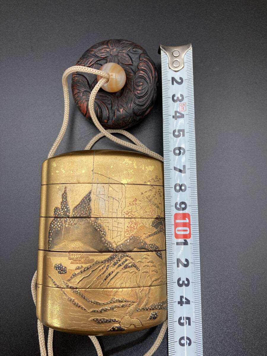 4065」上品 金蒔絵 印籠 時代物 根付 漆 工芸 江戸期 五段 蒔絵 4065」上品 金蒔絵 印籠 時代物 根付 漆 工芸 江戸期 五段 蒔絵