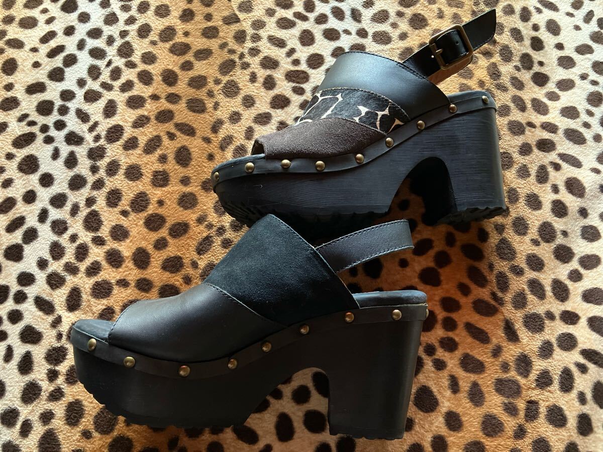 美品 あしながおじさん 厚底 サンダル Lサイズ 24cm程度 ブラック ストーム トラックソール レディース ショートブーツ オープン シューズ_画像3