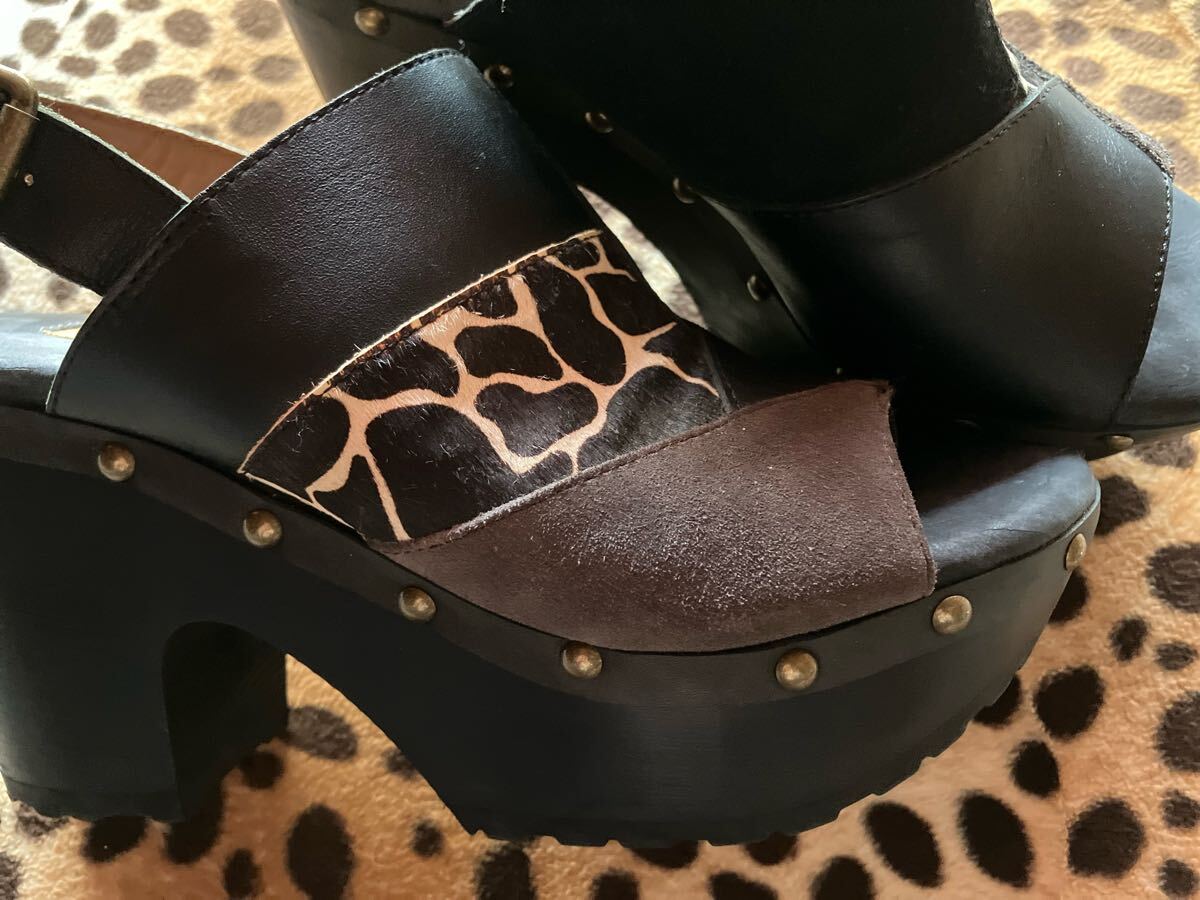 美品 あしながおじさん 厚底 サンダル Lサイズ 24cm程度 ブラック ストーム トラックソール レディース ショートブーツ オープン シューズ_画像4