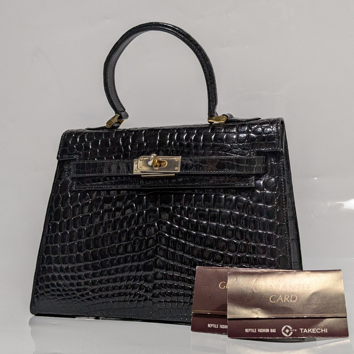 □TAKECHI□シャイニングクロコダイル ハンドバッグ ブラック □TAKECHI□シャイニングクロコダイル ハンドバッグ ブラック