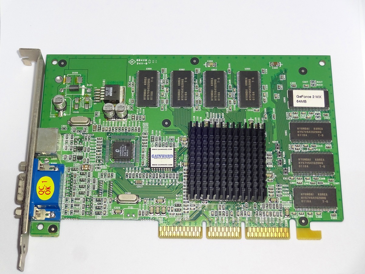 NVIDIA GeForce2 MX400 64MB Gainward VGA-GWV06-6 D-SUB/TV-OUT AGP接続 ファンレス 中古動(dòng)作品