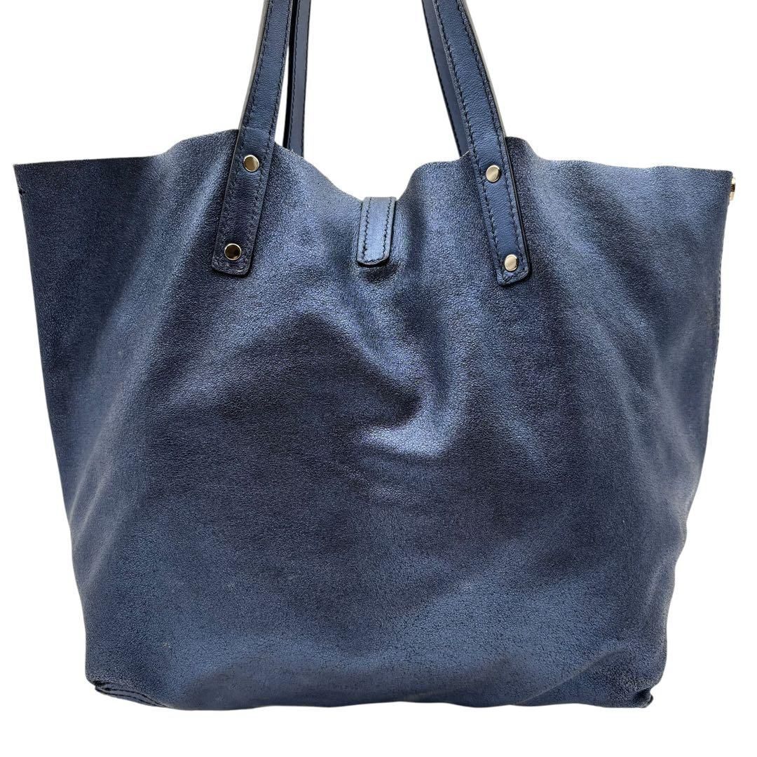 ティファニー リバーシブル トートバッグ メタリックブルー レザー ロゴ c58 ティファニー リバーシブル トートバッグ メタリックブルー